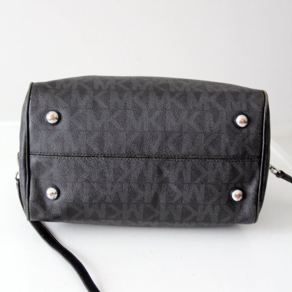 Michael Kors Grayson Medium Satchel Black Signature MK Monogram Logo Handbag - Picture 10 of 15